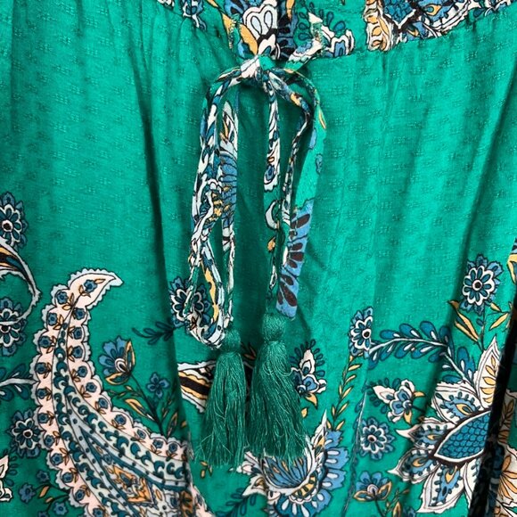 Aveology High Low Maxi Dress Green Floral Tassel Drawstring Ruffle 20 2X - Picture 4 of 6